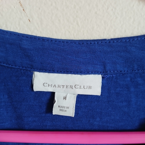 Charter Club Blue White Embroidered pleated top - Picture 6 of 11